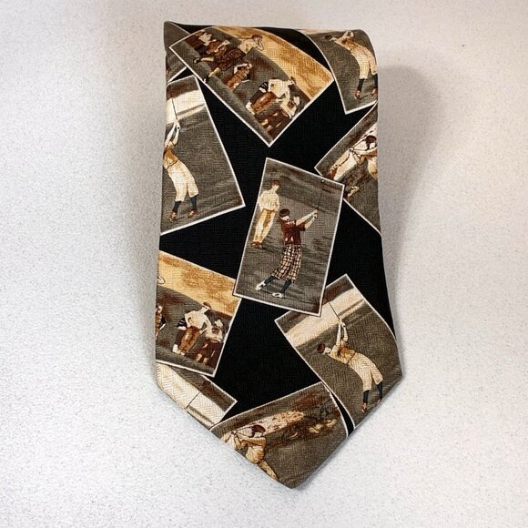 Payne Stewart Golf Theme Tie Brown Red Tan Silk Knickers Heritage Outdoors - Picture 3 of 9